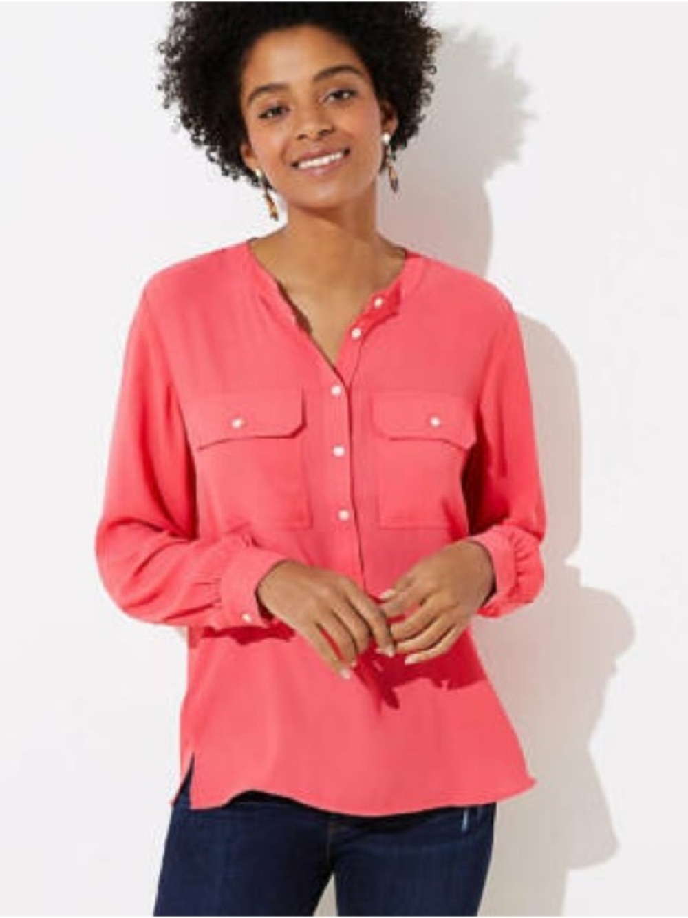 Loft Button Down Long Sleeve Shirt Coral Pink